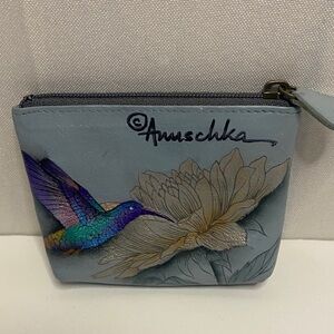 Anuschka leather zipper coin pouch  hummingbirds